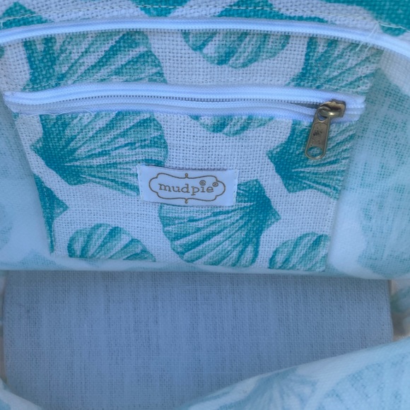 MUDPIE - Aqua Colored Seashells Print Tote/Bag - Picture 4 of 7